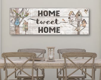 Home Tweet Home Sign, Vintage Birdhouses Canvas Sign, Faux Wood Sign, Vintage Farmhouse Decor, Spring Decorations, Bird Decor, Spring Signs