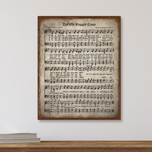 Das alte robuste Kreuz Leinwandkunst, christliche Wandkunst, im Alter von Hymnen, Vintage Kirchenkunst, Hymnenwandkunst, Notenschild, christliche Geschenke