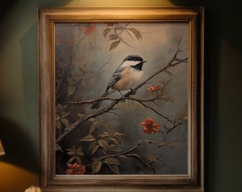Chickadee Digital Print, Vintage PRINTABLE Art, Digital Download, Vintage Audubon Painting, Farmhouse Wall Decor, Modern Cottage Art