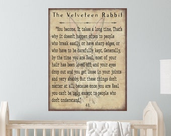 The Velveteen Rabbit Canvas Sign, Nursery Wall Art, Childrens Decor, Literary Art, Woodland Wall Art, Cottagecore, Large Canvas Sign