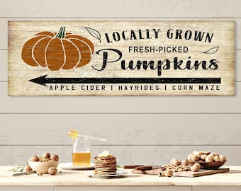 Fresh Picked Pumpkins, Vintage Pumpkins Canvas Sign, Rustic Fall Sign, Vintage Farmhouse Decor, Fall Decor, Roadside Sign Decor
