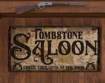 Tombstone Saloon, Vintage Farmhouse Sign, Personalized Gifts, Rustic Canvas Sign, Personalized Home Decor