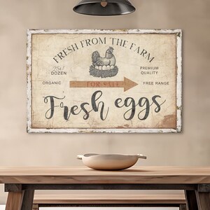 Fresh Eggs Sign, Kitchen Decor, Vintage Farmhouse Decor, Vintage Inspired, Farmhouse Chickens Wall Art, Large Canvas Sign, Homestead Gift