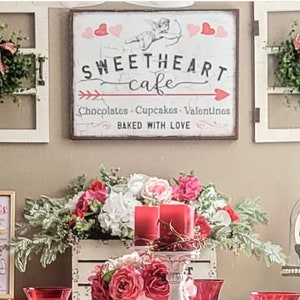 Sweetheart Cafe, Valentines Sign, Vintage Valentines Decor, Cupid Decor, Large Canvas Wall Art, Vintage Signs, Oversized Wall Art