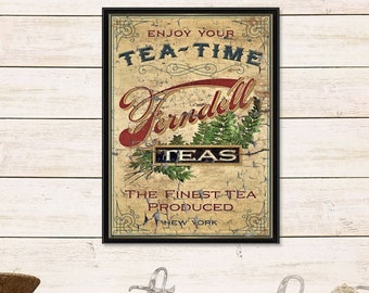 Tea Time Advertisement, Farmhouse Decor Sign, Vintage Kitchen Decor, Large Canvas Signs, Vintage Signs, Antique Signs, Oversized Wall Art