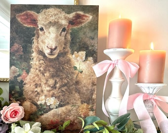 Vintage Spring Prints, Spring Lamb, Vintage Canvas Art, Large Canvas Signs, Sheep Art, Neutral Wall Art, Vintage Easter Decor, Easter Lamb