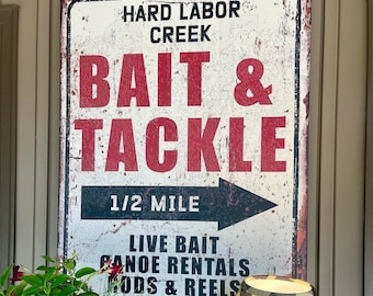 Personalized Bait & Tackle Sign: Rustic Fisherman Canvas Wall Art
