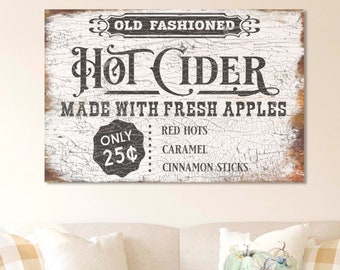 Hot Cider Sign, Fall Decor, Vintage Farmhouse Decor, Vintage Inspired, Farmhouse Wall Art, Large Canvas Sign, Farmhouse Fall Apple Sign