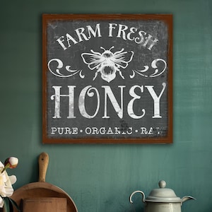 Farm Fresh Honey, Canvas Signs, Bee Gifts, Vintage Gifts, Farmhouse Decor, Tiered Tray Decor, Vintage Inspired, Honeybee Decor