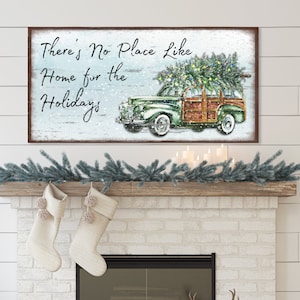 Home For The Holidays Sign, Modern Farmhouse Decor, Large Canvas Wall Art, Christmas Sign, Vintage Christmas Decor, Christmas Tree Sign