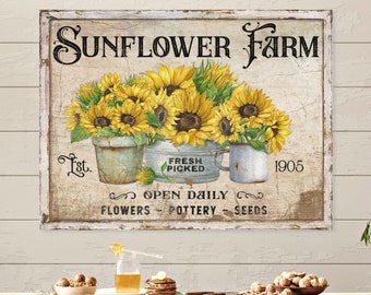 Sunflower Farm Sign, Sunflower Decor, Fall Wall Art, Vintage Fall Decor, Nostalgic Decor, Large Canvas Wall Art