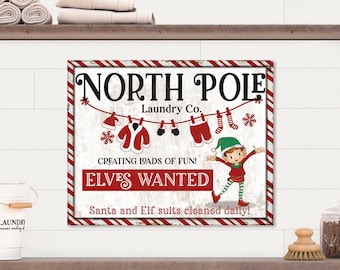 North Pole Laundry Co Sign, Canvas Laundry Room Sign, Christmas Decor, Christmas Wall Art, Laundry Room Decor, Christmas Decorations