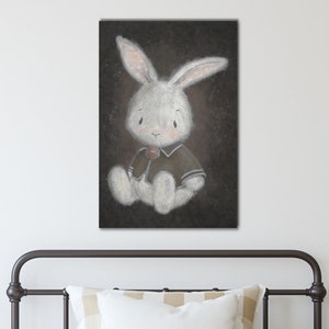 Vintage Bunny, Little Boy Bunny, Vintage Nursery Decor, Vintage Decorations, Large Canvas Wall Art, Vintage Nursery Print, Boys Room Decor