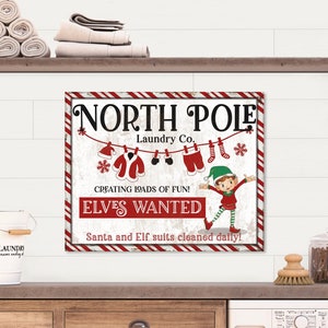 North Pole Laundry Co Sign, Canvas Laundry Room Sign, Christmas Decor, Christmas Wall Art, Laundry Room Decor, Christmas Decorations