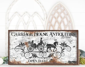 Carriage House Antiquities, Modern Farmhouse Decor, Vintage Inspired Sign, Large Canvas Sign, Antique Signs, Signs With Sayings