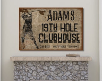 Personalized Golf Sign 19th Hole, Personalized Golf Gifts for Men, Vintage Gifts, Vintage Wall Art, Man Cave Decorations, Gift Ideas For Him