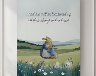 Peter Rabbit Moederdagcadeau, grote canvas kunst aan de muur, Peter Rabbit foto, sentimenteel cadeau, decor kinderkamer, cadeau nieuwe moeder, kraamcadeau