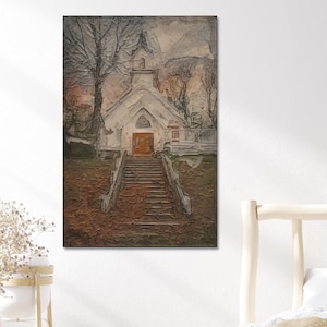 Country Church Canvas Print: Vintage Farmhouse Wall Art