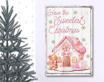 Pastel Christmas Decor, Have The Sweetest Christmas, Vintage Holiday Sign, Retro Christmas, Christmas Wall Art, Large Canvas Sign