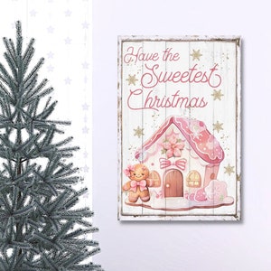 Pastel Christmas Decor, Have The Sweetest Christmas, Vintage Holiday Sign, Retro Christmas, Christmas Wall Art, Large Canvas Sign