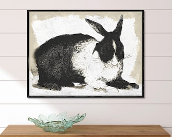 Vintage Abstract Rabbit, Large Canvas Wall Art, Vintage Rabbit Decor, Vintage Easter Art, Vintage Reproductions,