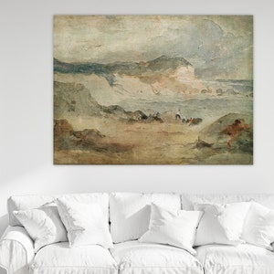 Arte costero en lienzo, junto al mar, decoración vintage para el hogar, lienzo grande para pared, decoración vintage de granja, arte oceánico para pared, arte playero vintage