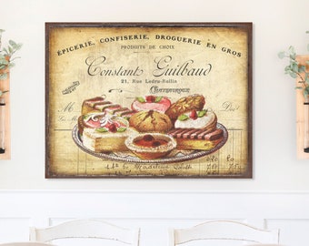 French Pastries Kitchen Sign, French Country Decor, Vintage Kitchen Decor, Large Canvas Signs, Vintage Signs, Antique Sign, Cottage Core