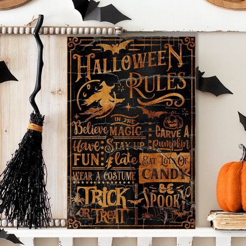 Halloween Wall Art, Spooky Home Decor, Trick or Treat Sign