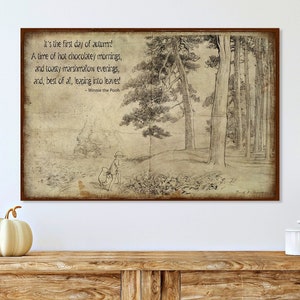 Winnie The Pooh Fall Quote, Kids Room Decor, Fall Decor, Vintage Reproduction, Farmhouse Wall Art, Large Canvas Sign, Book Lovers Gift