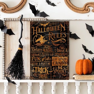 Halloween Rules, Halloween Decor, Vintage Halloween Decor, Vintage Reproduction,  Farmhouse Wall Art, Large Canvas Sign (Copy)