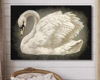 Vintage Swan Print, Vintage Canvas Wall Art, Large Canvas Signs, Antique Swan Art, Neutral Wall Art, Minimalist Canvas Art