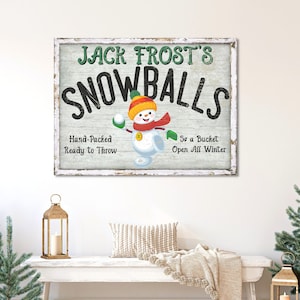 Holiday Decor, Personalized Christmas, Canvas Wall Art, Jack Frost&#39;s Snowballs, Retro Christmas, Holiday Signs, Snowman Art, Boys Room Decor
