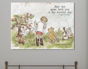 Any Day Spent With You, Christopher Robin, Classic Winnie The Pooh Quote, Large Canvas Signs, Vintage Reproduction, Nursery Art