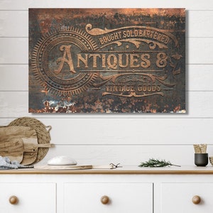 Faux Metal Antiques Zeichen, Leinwand Wandkunst, rustikales Dekor, Vintage Schilder, Vintage Wandkunst, Vintage Wanddekoration, rostiges Zeichen, antikes Zeichen
