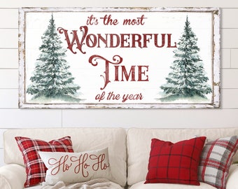 Holiday Decor, Christmas Signs, The Most Wonderful Time Of The Year Canvas Wall Art, Holiday Gift, Vintage Christmas, Christmas Decorations