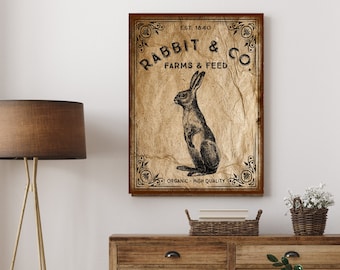 Rabbit & Co. Farms And Feed, Easter Sign, Vintage Easter Decor, Large Canvas Wall Art, Vintage Signs, Easter Bunny Decor, Oversized Wall Art