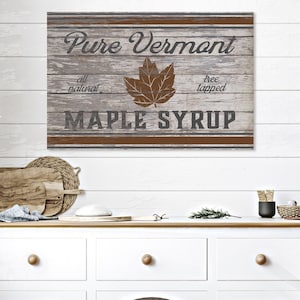 Pure Vermont Ahornsirup, Herbst Dekor, Vintage Herbst Zeichen, Vermont Wand Kunst, großes Leinwand Zeichen, Herbst Dekor, nostalgisches Dekor, Kunstholz Zeichen