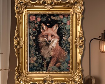 Vintage Fuchs Leinwand, William Morris Dekor, einzigartiges Geschenk für Mutter, gerollte Leinwand Druck, ungerahmt Kunst, Fuchs Geschenke, Wildtiere Kunst,