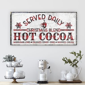 Christmas Hot Cocoa Sign, Modern Farmhouse Decor, Vintage Gifts, Christmas Decorations, Primitive Signs, Holiday Signs, Cocoa Bar Sign