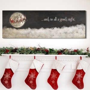 Christmas Sign Decor, And to All A Good Night, Santa and Sleigh, Vintage Farmhouse Decor, Santa and Reindeer, Large Canvas Wall Art
