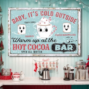 Christmas Hot Cocoa Sign, Vintage Christmas Decorations, Large Canvas Wall Art, Holiday Canvas Art, Holiday Decor, Retro Christmas, MCM