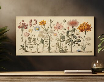 Botanical Wildflowers, Spring Flowers, Farmhouse Decor, Spring Blooms, Vintage Illustration, Botanical Artwork, Canvas Wall Art