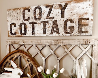 Cozy Cottage Canvas Sign: Rustic Farmhouse Wall Art