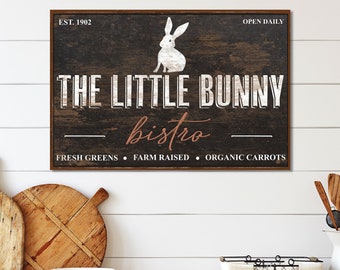 Vintage Easter Decor, The Little Bunny Bistro, Vintage Rabbit Sign, Modern Farmhouse Decor, Large Canvas Wall Art, Bunny Gifts
