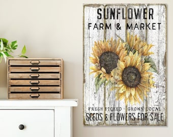 Sunflower Farm And Market Sign. Farmhouse Fall Sign, Vintage Fall Decor, Large Canvas Signs, Vintage Signs, Sunflower Decor, Autumn Signs