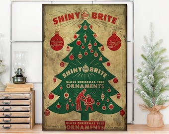 Vintage Christmas Canvas Sign: Shiny Brite Ornaments Holiday Decor