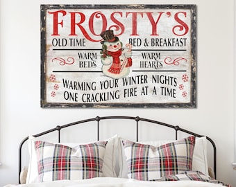 Frosty's Old Time Bed & Breakfast, Vintage Holiday Sign, Christmas Decor, Vintage Reproduction, Christmas Wall Art, Large Canvas Sign