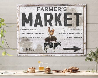 Farmers Market, Farmhouse Sign, Modern Farmhouse Decor, Large Canvas Wall Art, Vintage Signs, Oversized Wall Art, Distressed Art