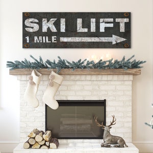 Ski Lift Wall Art, Holiday Decor, Faux Metal Sign, Large Canvas Wall Art, Winter Decor, Ski Sign, Ski Decor, Winter Decorations