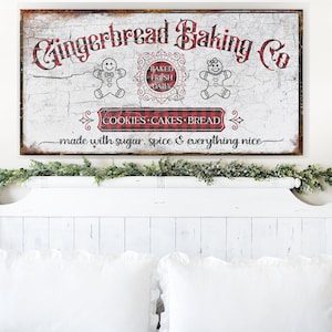 Placa de Gingerbread Baking Co, decoração moderna de casa de fazenda, placa de Natal, Natal vintage, placa de cozinha de feriado, presentes de panificação de feriado